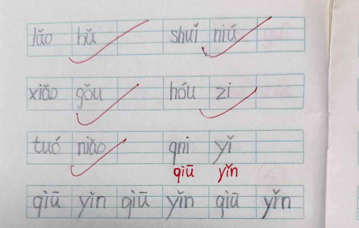 蚯蚓，拼音默写错误